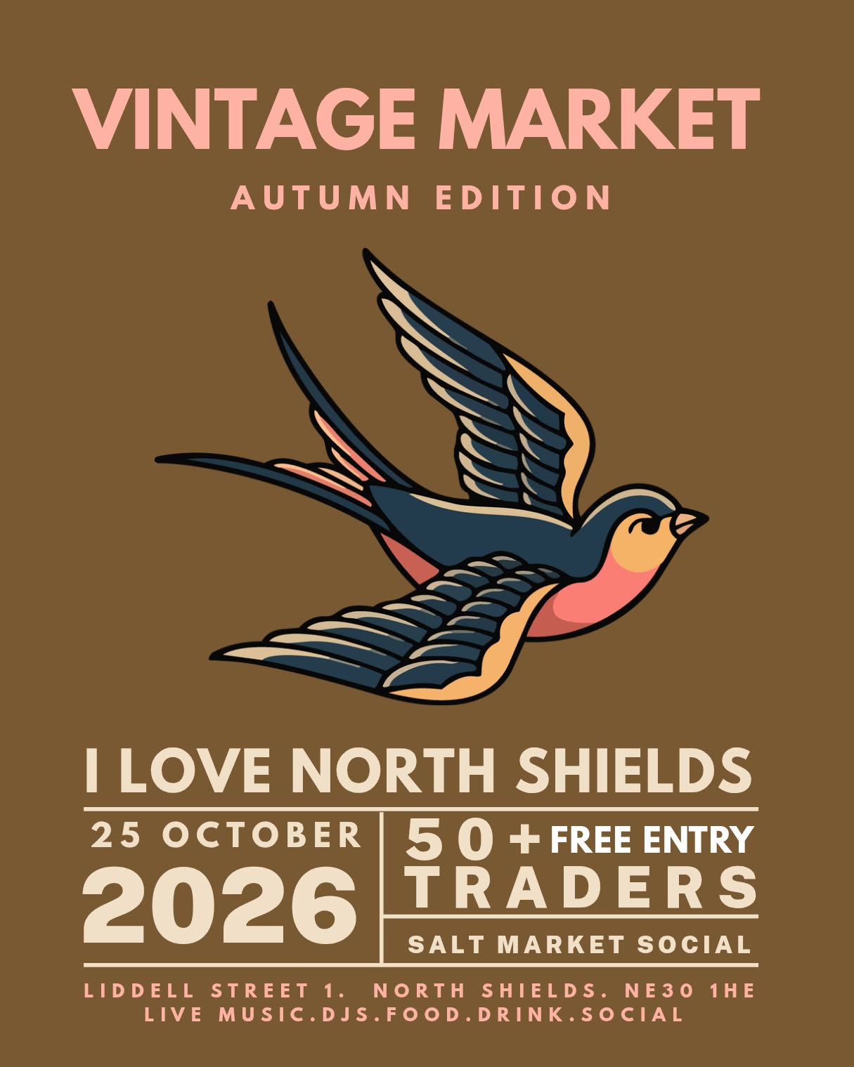 I Love North Shields Vintage Market Autumn Edition poster, Salt Market Social
